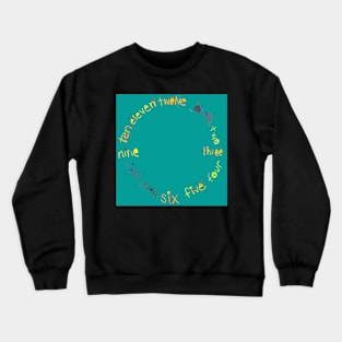 Teal O'Clock with Numbers, watercolor in blue teal lime green yellow Crewneck Sweatshirt